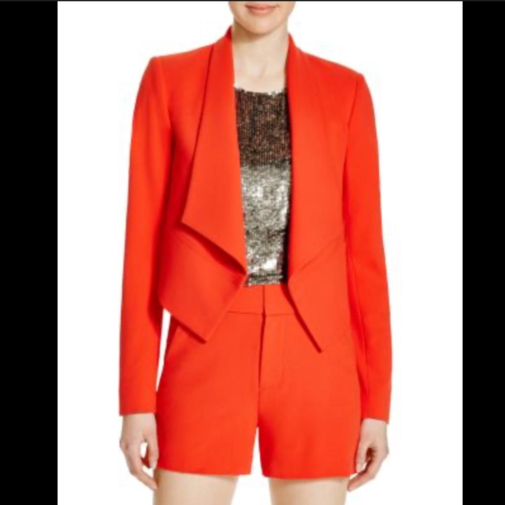 Alice + Olivia Harvey Draped Front Jacket, Blazer Bright Poppy Size Small/Petite